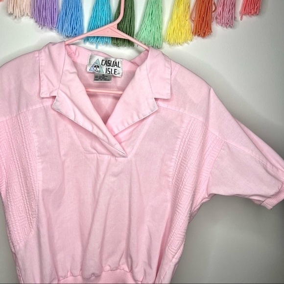Vintage Casual Isle 80’s Pastel Pink Short Sleeve Doleman Pullover Sweatshirt - Picture 6 of 15